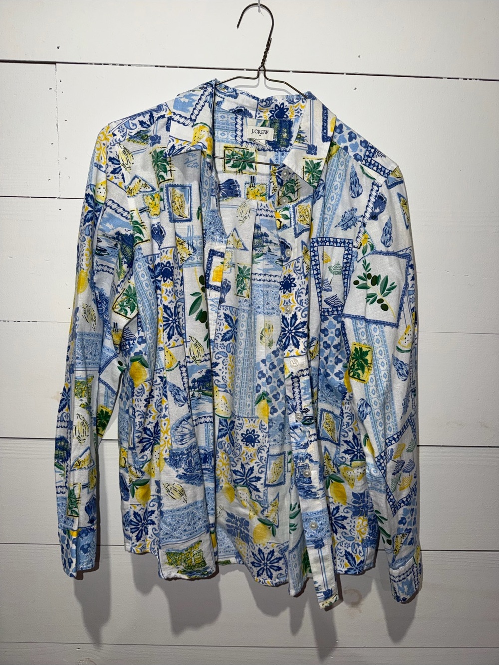 J. Crew Women’s Blue Lemon Print Long-Sleeve Shirt